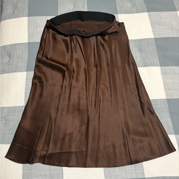 Quince: 100% Washable Silk Chocolate Brown Midi Skirt - Picture 3 of 6